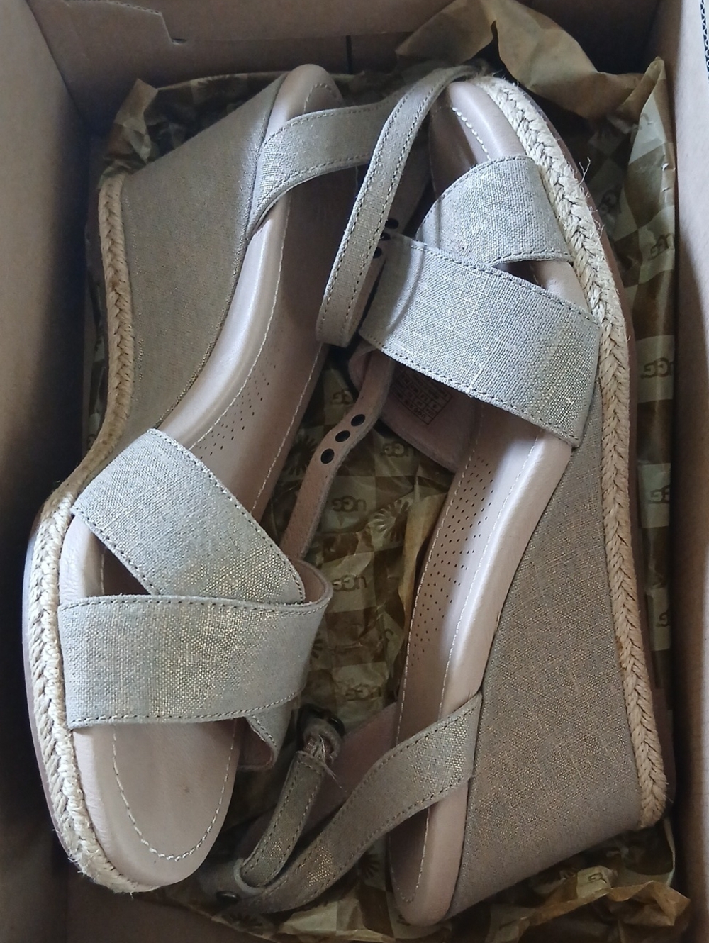 UGG Women's Tan Wedge Sandals with Crisscross Straps